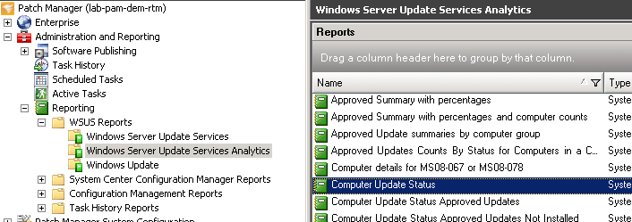 Finding WSUS Reports in Patch Manager console.png